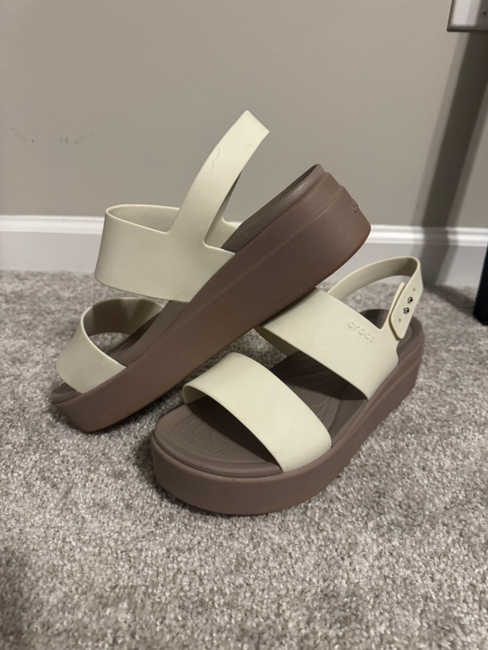 CROCS Women's Platform Slingback Sandal in Cream and Brown